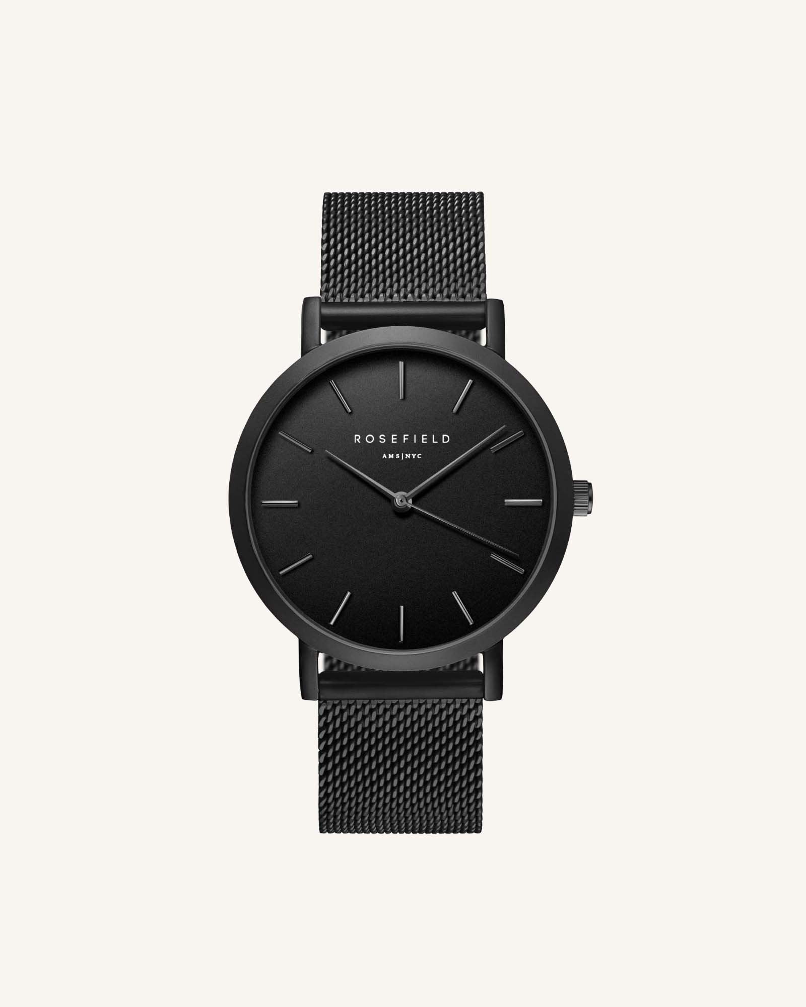 rosefield Mercer Black Mesh Nieuwste stijlen Horloges